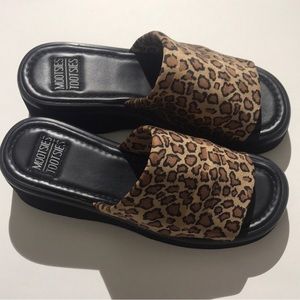Mootsies Tooties leopard print platform slides Y2K sz 8.5 black 90s sandals